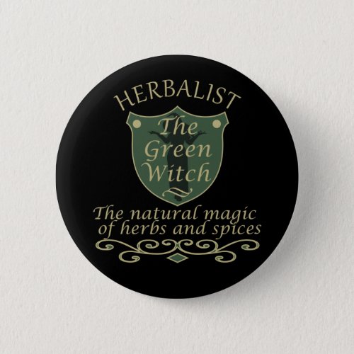 Herbalist green witch magic natural medicine button