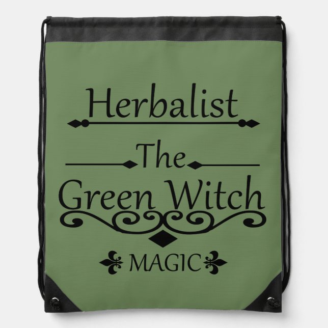 Herbalist green witch magic natural medicine drawstring bag (Front)