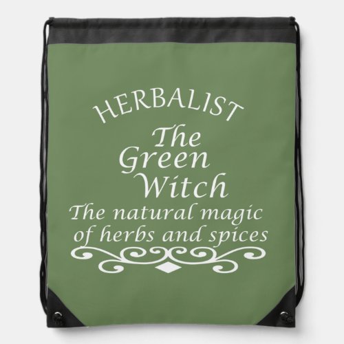 Herbalist green witch magic natural medicine drawstring bag