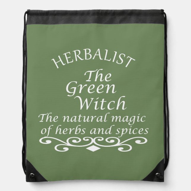 Herbalist green witch magic natural medicine drawstring bag (Front)