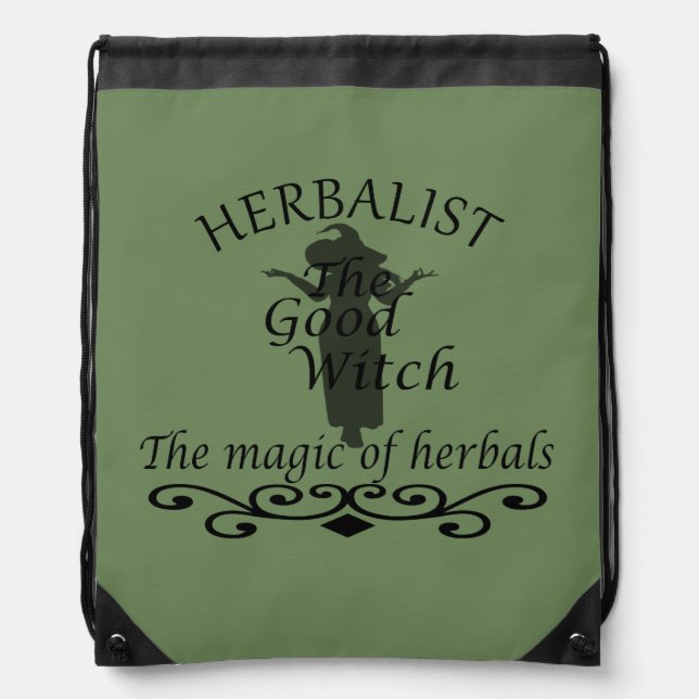Herbalist green witch magic natural medicine drawstring bag (Front)