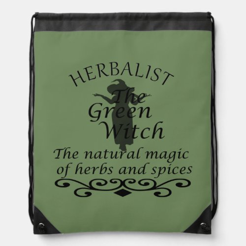 Herbalist green witch magic natural medicine drawstring bag