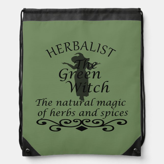 Herbalist green witch magic natural medicine drawstring bag (Front)