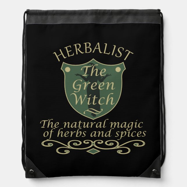 Herbalist green witch magic natural medicine drawstring bag (Front)