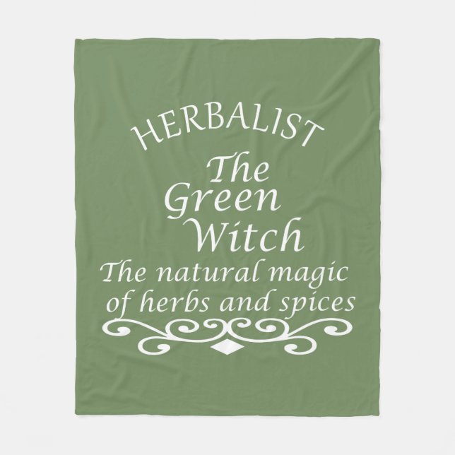 Herbalist green witch magic natural medicine fleece blanket (Front)