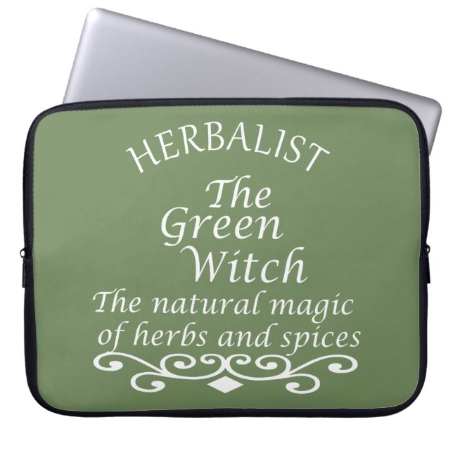 Herbalist green witch magic natural medicine laptop sleeve (Front)