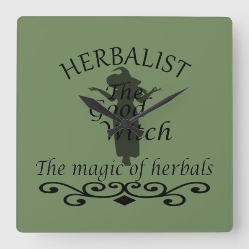 Herbalist green witch magic natural medicine square wall clock