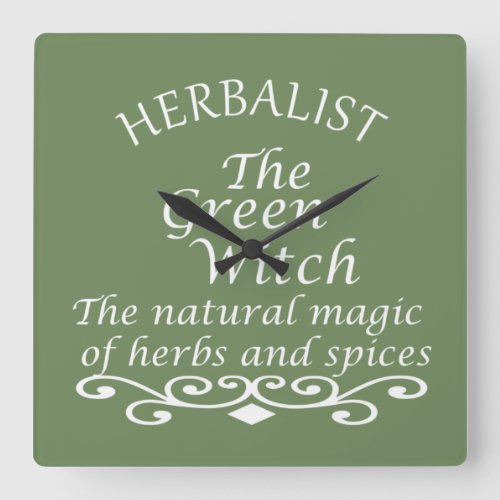 Herbalist green witch magic natural medicine square wall clock