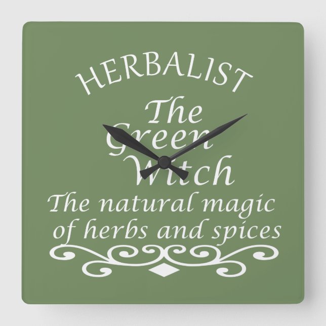Herbalist green witch magic natural medicine square wall clock (Front)