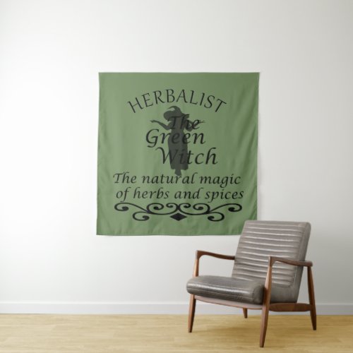 Herbalist green witch magic natural medicine tapestry