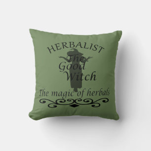 Herbalist green witch magic natural medicine throw pillow