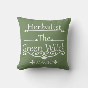 Herbalist green witch magic natural medicine throw pillow