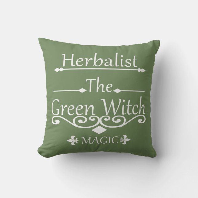Herbalist green witch magic natural medicine throw pillow (Front)