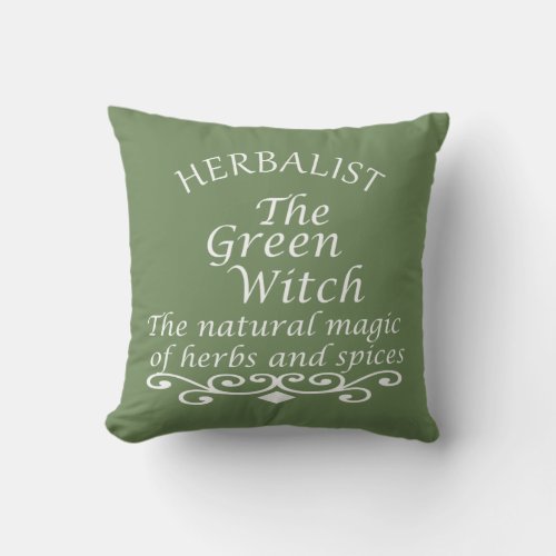 Herbalist green witch magic natural medicine throw pillow