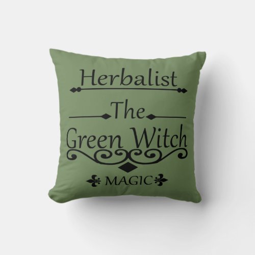 Herbalist green witch magic natural medicine throw pillow