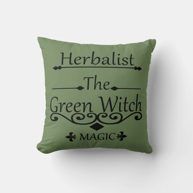 Herbalist green witch magic natural medicine throw pillow (Front)