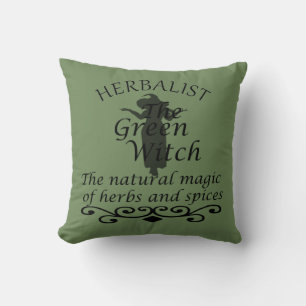 Herbalist green witch magic natural medicine throw pillow