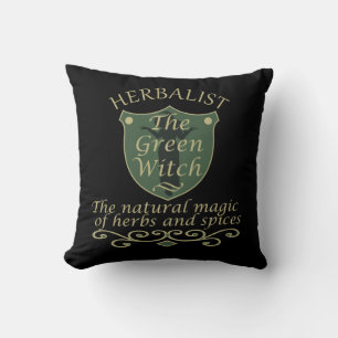 Herbalist green witch magic natural medicine throw pillow