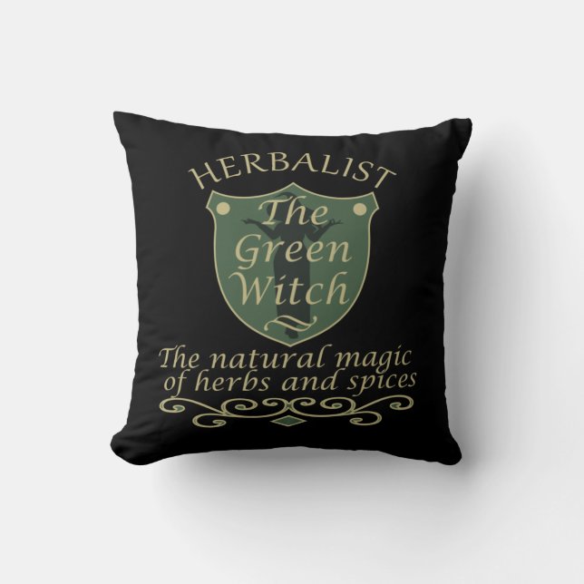 Herbalist green witch magic natural medicine throw pillow (Front)