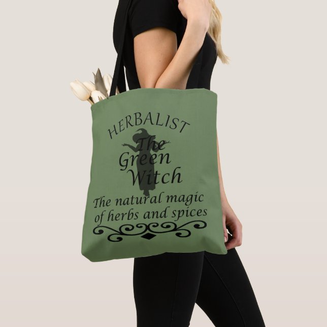 Herbalist green witch magic natural medicine tote bag (Close Up)