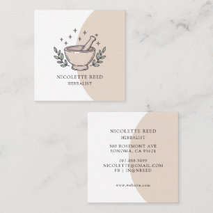 Herbalist Illustrated Mortar Pestle  Square Business Card
