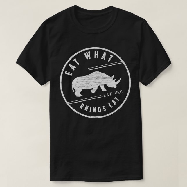 HERBIVORE Eat What Rhinos Eat Veg Rhinoceros Vegan T-Shirt (Design Front)