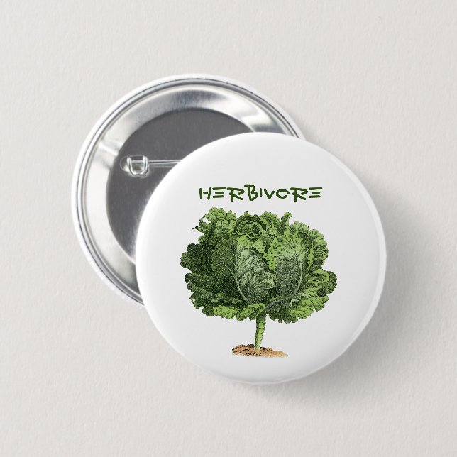 Herbivore Vegan Vegetarian Kale Pin Button (Front & Back)