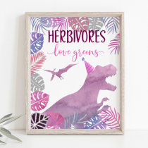Herbivores Pink Purple Dinosaur Birthday Sign