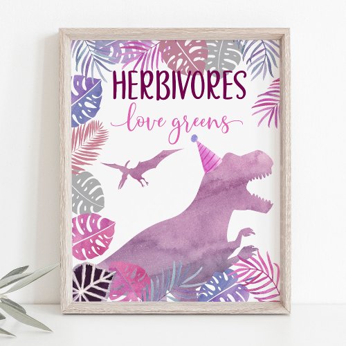 Herbivores Pink Purple Dinosaur Birthday Sign