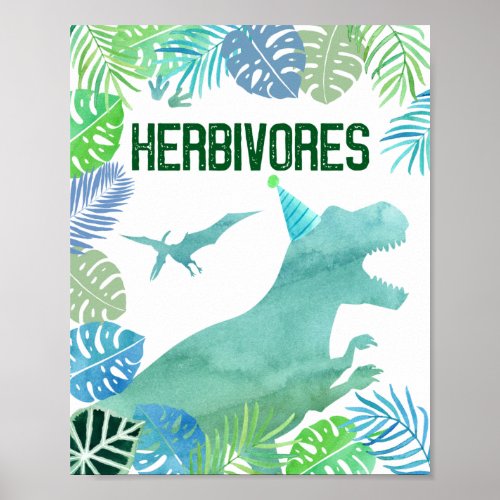 Herbivores T_Rex Dinosaur Greenery Birthday Sign