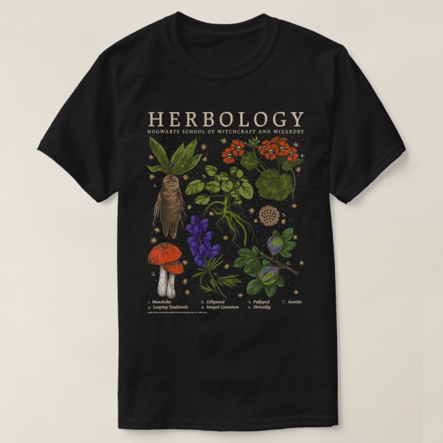 Herbology Herb Reference Grid  T-Shirt (Design Front)