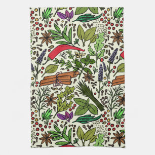Herbs and Spices Illustration Kitchen Towel
