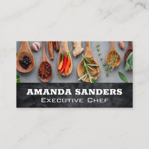 Herbs and Spices on Wooden Spoons Culinary Business Card