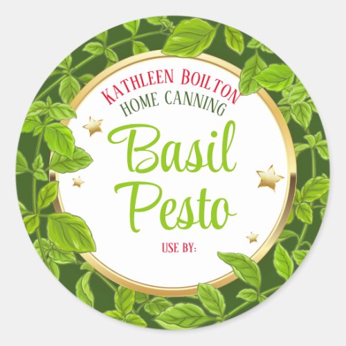 Herbs basil pesto stars Italian home canning Classic Round Sticker