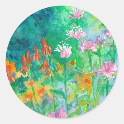 Herbs Bee Balm Emerald Green Watercolor Garden Classic Round Sticker