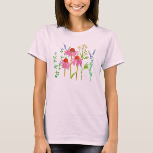 Herbs Chamomile Coneflower Thyme Lavender Flowers  T_Shirt