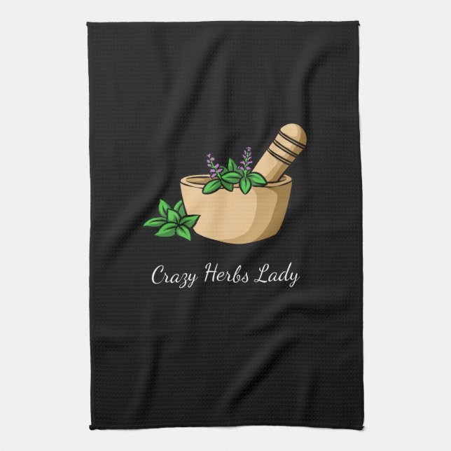 Herbs - Crazy Herbs Lady Kitchen Towel (Vertical)