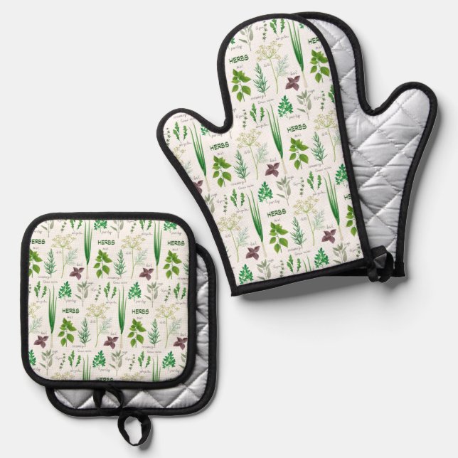 Herbs Design Oven Mitt & Pot Holder Set (Front/Back)