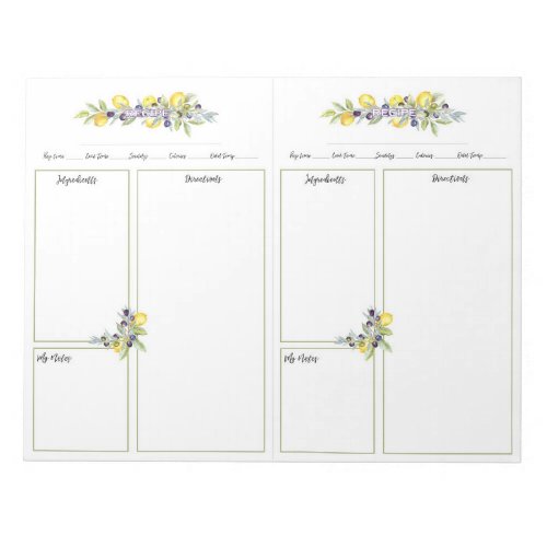 Herbs Lemons Mini Binder No Lines Recipe Pages Notepad