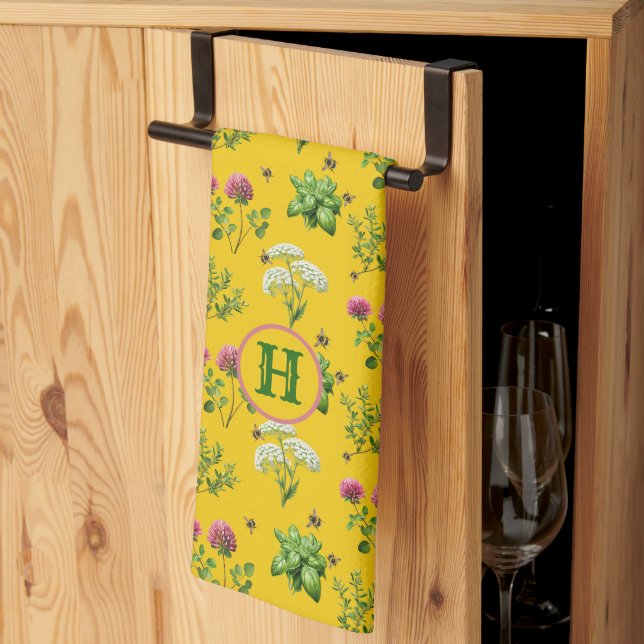 Herbs n Bees Golden Yellow Kitchen Towel (Thirds Fold)