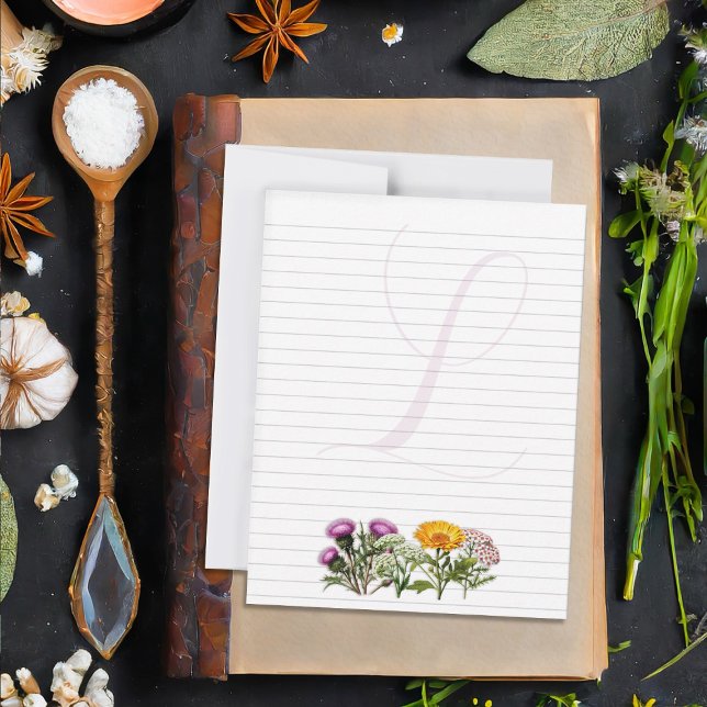 Herbs Personal Lined Writing Paper Single Initial  Note Card (Creator Uploaded)