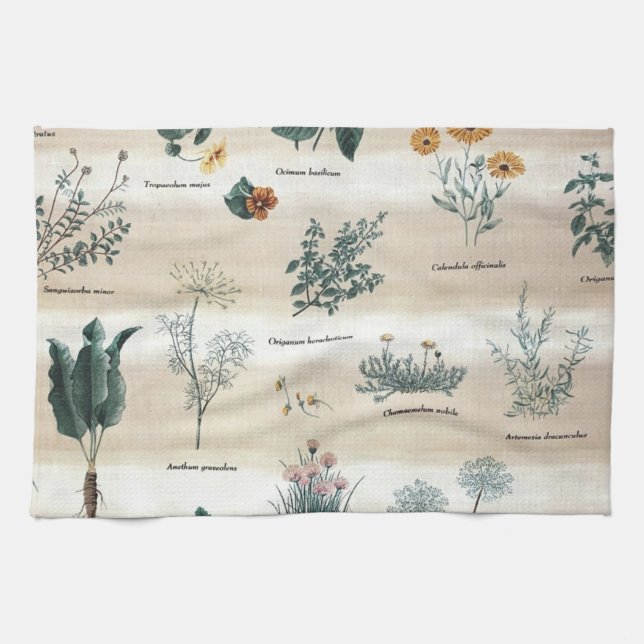Herbs Plants Flowers Kitchen Towel (Horizontal)
