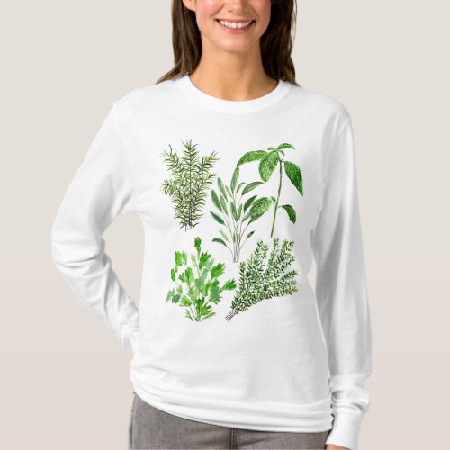 Herbs Rosemary Sage Thyme Mint Parsley Watercolor  T_Shirt