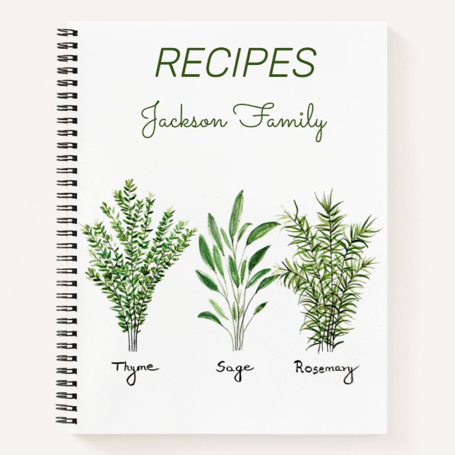 Herbs Rosemary Thyme Rustic Cookbook Notebook  (Front)