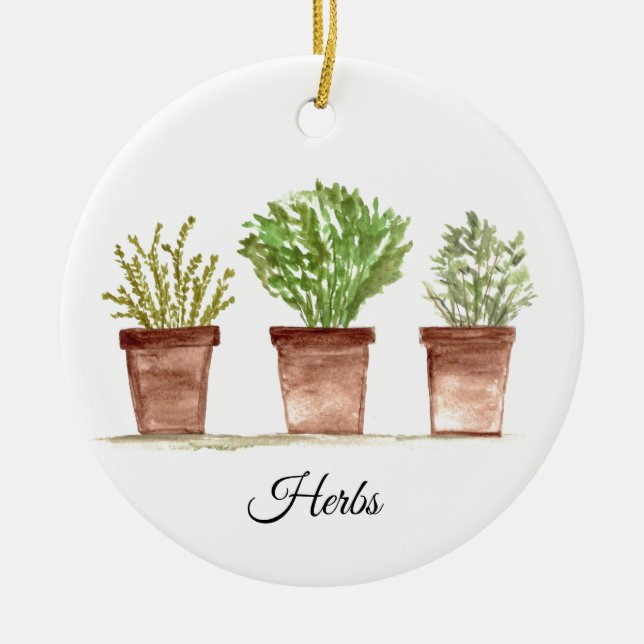 Herbs sage rosemary thyme greenery Rustic Plants Ceramic Ornament (Front)