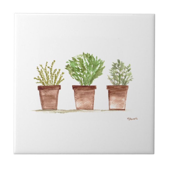 Herbs sage rosemary thyme watercolor rustic ceramic tile (Front)