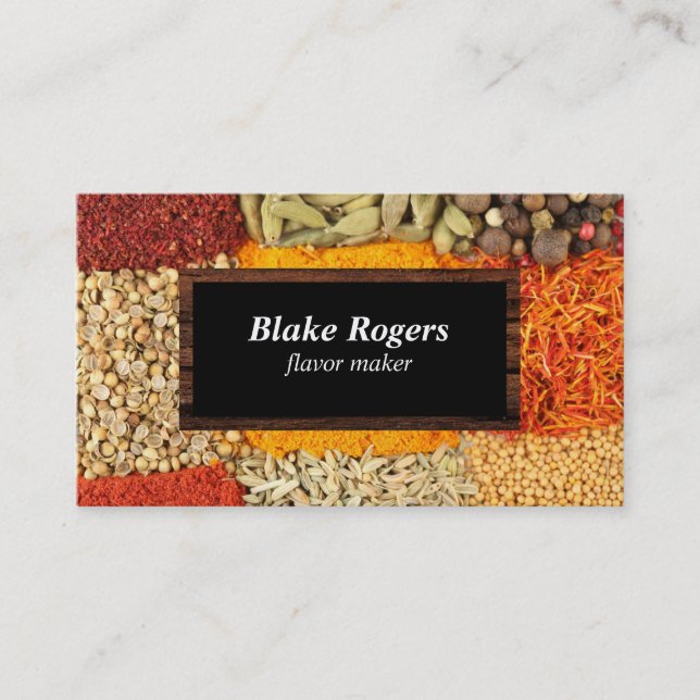 Herbs & Spices | Black / Wood Frame Business Card (Front)