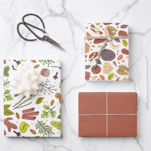 Herbs Spices Nuts Farmer Market Fresh Produce Wrapping Paper Sheets (Front)