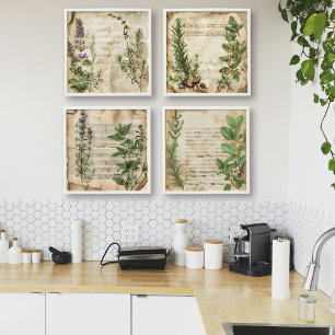 Herbs vintage music sheet floral set of four peel and stick photo tile