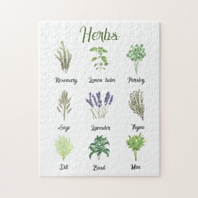 Herbs Watercolor Sage Thyme Green Plants Kitchen  Jigsaw Puzzle (Vertical)